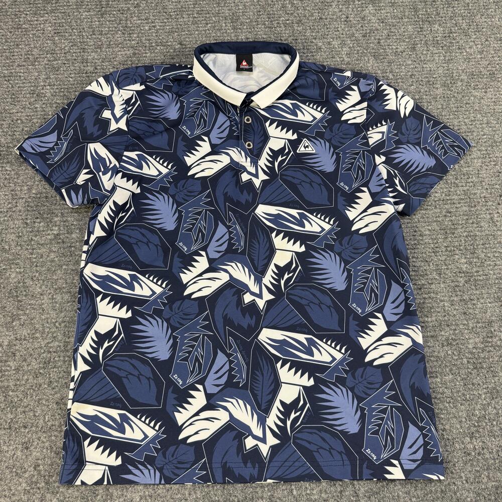 Le Coq Sportif Polo Shirt Mens Large Blue Save The Penguin Golf Leaf Print